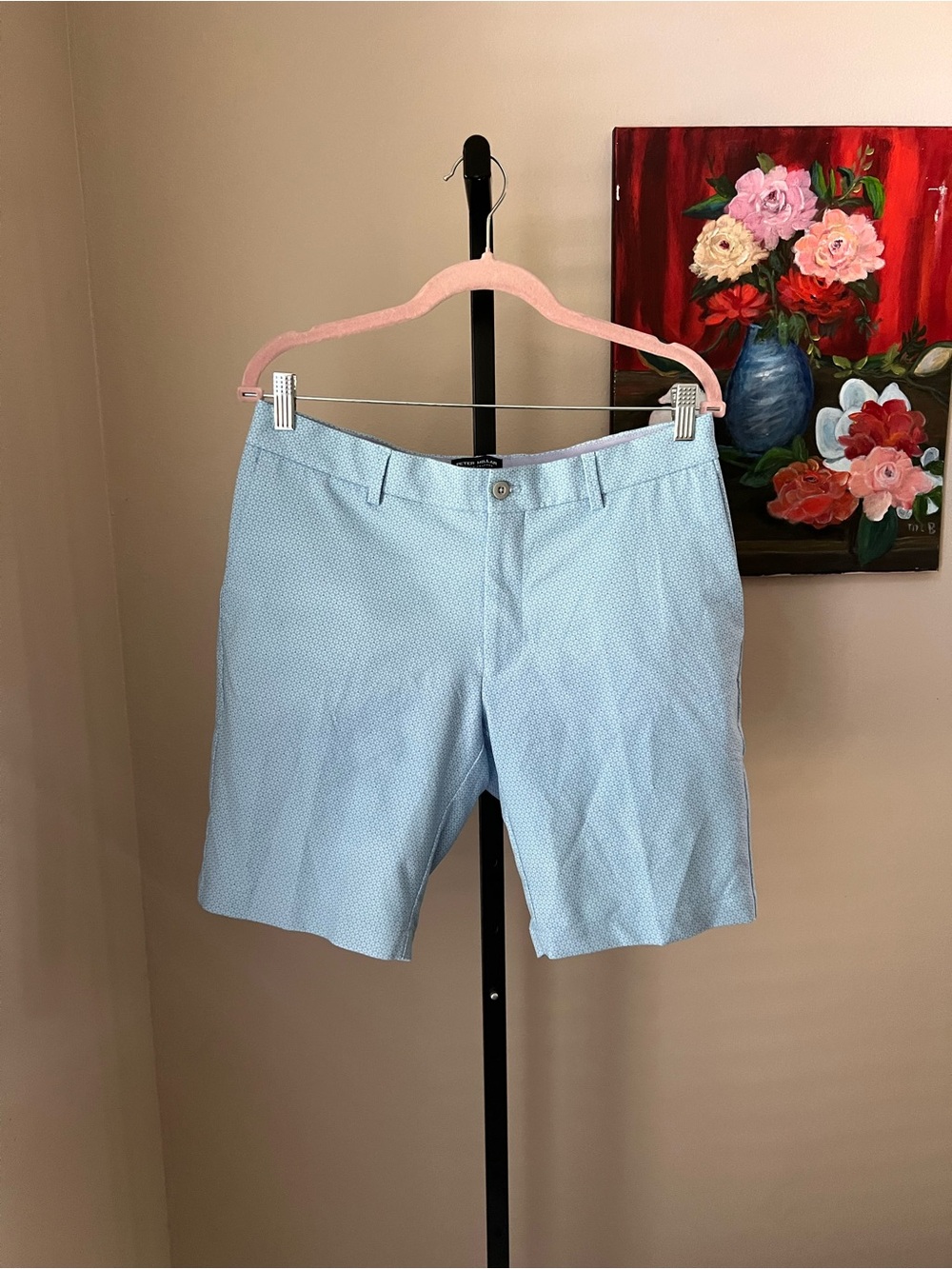Peter Miller golf Men's Light Blue Textured Cotton Shorts